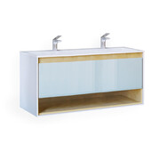 ПОДВЕСНАЯ ТУМБА JORNO GLASS 120 ДУБ СОНОМА С РАКОВИНОЙ MODUL 120 ИЗ ЛИТЬЕВОГО МРАМОРА