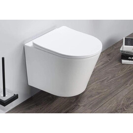 БЕЗОБОДКОВЫЙ ПОДВЕСНОЙ УНИТАЗ GID TR2130WM БЕЛЫЙ МАТОВЫЙ С ПРОЧНОЙ КРЫШКОЙ-МИКРОЛИФТ ИЗ ДЮРОПЛАСТА