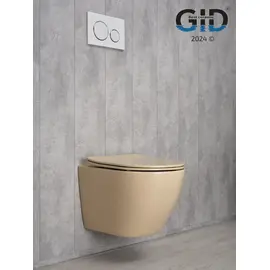 БЕЗОБОДКОВЫЙ ПОДВЕСНОЙ УНИТАЗ GID SR2198 СВЕТЛО-КОРИЧНЕВОЕ МАТОВОЕ С ПРОЧНОЙ КРЫШКОЙ-МИКРОЛИФТ ИЗ ДЮРОПЛАСТА