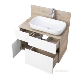 ТУМБА AQUATON МИШЕЛЬ 80  ДУБ ЭНДГРЕЙН, БЕЛЫЙ С РАКОВИНОЙ INFINITI И СТОЛЕШНИЦЕЙ ИЗ ВЛДСП