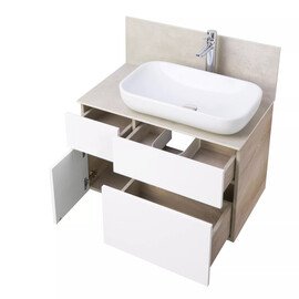 ТУМБА AQUATON МИШЕЛЬ 80  ДУБ ЭНДГРЕЙН, БЕЛЫЙ С РАКОВИНОЙ INFINITI И СТОЛЕШНИЦЕЙ ИЗ КЕРАМОГРАНИТА