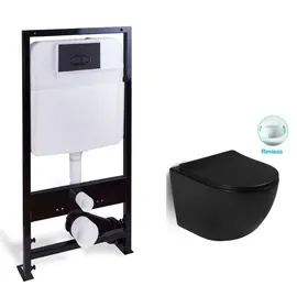 КОМПЛЕКТ УНИТАЗ ПОДВЕСНОЙ МАТОВЫЙ ЧЁРНЫЙ С ИНСТАЛЛЯЦИЕЙ И КНОПКОЙ SANTILINE SL-5018MB+SL-03