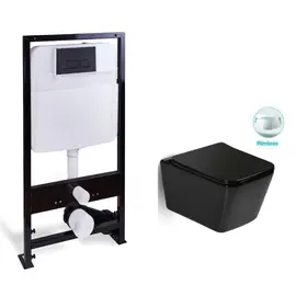 КОМПЛЕКТ УНИТАЗ ПОДВЕСНОЙ МАТОВЫЙ ЧЁРНЫЙ С ИНСТАЛЛЯЦИЕЙ И КНОПКОЙ SANTILINE SL-5004MB+SL-04