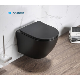 УНИТАЗ ПОДВЕСНОЙ БЕЗОБОДКОВЫЙ SANTILINE SL-5018MB ЧЕРНЫЙ МАТОВЫЙ С СИДЕНЬЕМ МИКРОЛИФТ 485*365*360