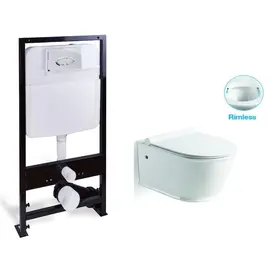 КОМПЛЕКТ УНИТАЗ ПОДВЕСНОЙ С ИНСТАЛЛЯЦИЕЙ И КНОПКОЙ ХРОМ SANTILINE SL-5009+SL01