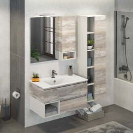 ТУМБА-УМЫВАЛЬНИК COMFORTY ТУРИН-90 ДУБ БЕЖЕВЫЙ С РАКОВИНОЙ COMFORTY 90E