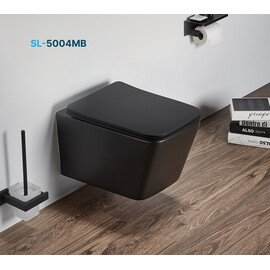 УНИТАЗ ПОДВЕСНОЙ БЕЗОБОДКОВЫЙ SANTILINE SL-5004MB ЧЕРНЫЙ МАТОВЫЙ С СИДЕНЬЕМ МИКРОЛИФТ 520*36*350