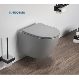 SANTILINE SL-5005MG  УНИТАЗ ПОДВЕСНОЙ, БЕЗОБОДКОВЫЙ, СЕРЫЙ МАТОВЫЙ (СИДЕНЬЕ МИКРОЛИФТ) 480*370*370