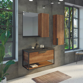 ТУМБА-УМЫВАЛЬНИК COMFORTY БОНН-90 ДУБ ТЕМНЫЙ С  РАКОВИНОЙ COMFORTY 90E ЧЕРНАЯ МАТОВАЯ