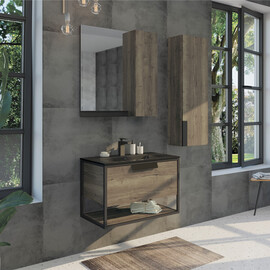 ТУМБА-УМЫВАЛЬНИК COMFORTY БОНН-75 ДУБ ТЕМНЫЙ С  РАКОВИНОЙ COMFORTY 75E ЧЕРНАЯ МАТОВАЯ 