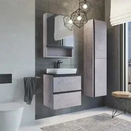 ТУМБА-УМЫВАЛЬНИК COMFORTY ЭДИНБУРГ-60-2 БЕТОН СВЕТЛЫЙ С ЧЕРНОЙ СТОЛЕШНИЦЕЙ, С РАКОВИНОЙ COMFORTY 9055RA-50