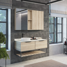 ТУМБА-УМЫВАЛЬНИК COMFORTY ПОРТО-120-1 ДУБ ДЫМЧАТЫЙ С БЕЛОЙ СТОЛЕШНИЦЕЙ C РАКОВИНОЙ COMFORTY 9110