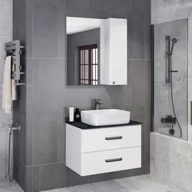 ТУМБА-УМЫВАЛЬНИК COMFORTY АМСТЕРДАМ-75 БЕЛАЯ С ЧЕРНОЙ МАТОВОЙ СТОЛЕШНИЦЕЙ С РАКОВИНОЙ COMFORTY T-Y9378