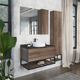 ЗЕРКАЛО-ШКАФ COMFORTY ПОРТО-90 ДУБ ТЕМНО-КОРИЧНЕВЫЙ