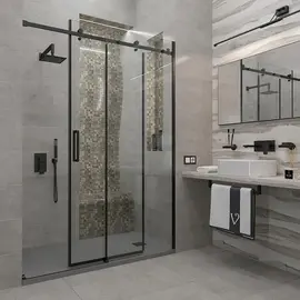 ДУШЕВАЯ ДВЕРЬ VECONI VIANNO VN-74B, 1300X1950, ЧЕРНЫЙ, СТЕКЛО ПРОЗРАЧНОЕ