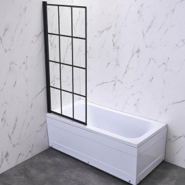 Шторка на ванну Veconi Palau PL-77L, 700x1500, черный, стекло прозрачное купить за 15768 руб.