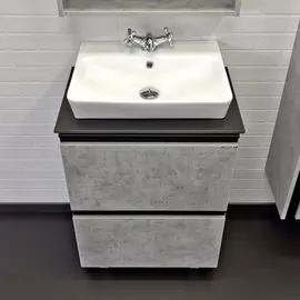 ТУМБА-УМЫВАЛЬНИК COMFORTY ЭДИНБУРГ-60-Н БЕТОН СВЕТЛЫЙ С ЧЕРНОЙ СТОЛЕШНИЦЕЙ, С РАКОВИНОЙ COMFORTY 9055RA-50