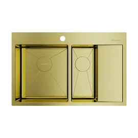 КУХОННАЯ МОЙКА OMOIKIRI AKISAME 78-2-LG-L НЕРЖ.СТАЛЬ/СВЕТЛОЕ ЗОЛОТО