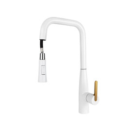 СМЕСИТЕЛЬ KAISER CLARO ДЛЯ КУХНИ С ВЫТЯЖНОЙ ЛЕЙКОЙ WHITE MATT/BRUSHED GOLD