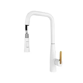 СМЕСИТЕЛЬ KAISER CLARO ДЛЯ КУХНИ С ВЫТЯЖНОЙ ЛЕЙКОЙ WHITE MATT/BRUSHED GOLD