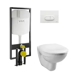 КОМПЛЕКТ ПОДВЕСНОЙ УНИТАЗ VITRA NORMUS, СИСТЕМА ИНСТАЛЛЯЦИИ VITRA V12, КНОПКА LOOP O ГЛЯНЦЕВЫЙ БЕЛЫЙ, СИДЕНЬЕ СТАНДАРТ