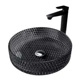 РАКОВИНА НАКЛАДНАЯ СТЕКЛЯННАЯ ABBER GLAS AK2301B ЧЕРНАЯ