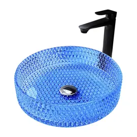 РАКОВИНА НАКЛАДНАЯ СТЕКЛЯННАЯ ABBER GLAS AK2301DB СИНЯЯ