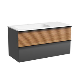 ТУМБА ПОДВЕСНАЯ SANCOS DELTA 995Х445Х500, C ДВУМЯ ЯЩИКАМИ ОСНАЩЕННЫМИ ДОВОДЧИКАМИ, ЛЕВАЯ, ДУБ КРАСНЫЙ/ГРАФИТ , АРТ. DL100LGR