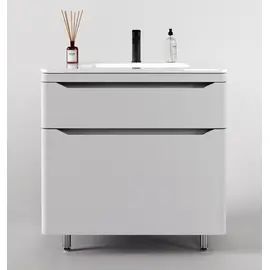 ТУМБА НАПОЛЬНАЯ STYLE LINE "МАРЕЛЛА 80", 2 ЯЩИКА, ЛЮКС АНТИСКРЕЙТЧ БЕЛЫЙ МАТОВЫЙ, PLUS