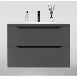 ТУМБА ПОДВЕСНАЯ STYLE LINE "МАРЕЛЛА 80", 2 ЯЩИКА, ЛЮКС АНТИСКРЕЙТЧ СЕРЫЙ, PLUS