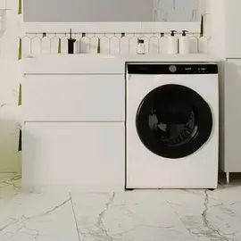 ТУМБА НАПОЛЬНАЯ STYLE LINE "ДАЛЛАС 130", 2 ЯЩИКА, ЛЮКС БЕЛАЯ, PLUS, ЭМАЛЬ