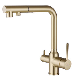 СМЕСИТЕЛЬ ABBER EMOTION AF8814G ДЛЯ КУХНИ С ПОДКЛЮЧЕНИЕМ ФИЛЬТРА И ВЫДВИЖНОЙ ЛЕЙКОЙ, ЗОЛОТО МАТОВОЕ