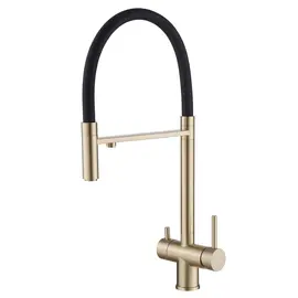 СМЕСИТЕЛЬ ABBER WASSER KREIS AF81141G ДЛЯ КУХНИ С ПОДКЛЮЧЕНИЕМ ФИЛЬТРА И ВЫДВИЖНОЙ ЛЕЙКОЙ, ЗОЛОТО МАТОВОЕ