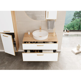 ТУМБА ПОД РАКОВИНУ ORKA SALERNO 80 ПОДВЕСНАЯ, БЕЛЫЙ МАТОВЫЙ, РУЧКИ ЗОЛОТО