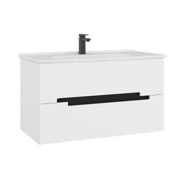 ТУМБА С РАКОВИНОЙ ORKA LODI 100 ПОДВЕСНАЯ, БЕЛЫЙ, ЧЕРНЫЙ