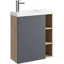 ПОДВЕСНАЯ ТУМБА AQWELLA 60 СМ ЛЕВАЯ С ОДНОЙ ДВЕРЬЮ И ОТКРЫТЫМИ ПОЛОЧКАМИ, КОРПУС - ДУБ ДАВОС, ФАСАД - СЕРЫЙ МАТОВЫЙ