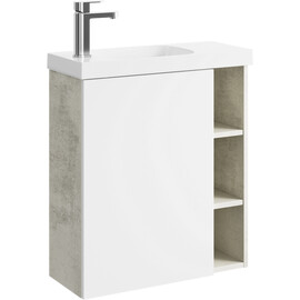 ПОДВЕСНАЯ ТУМБА AQWELLA 60 СМ ЛЕВАЯ С ОДНОЙ ДВЕРЬЮ И ОТКРЫТЫМИ ПОЛОЧКАМИ, КОРПУС - СВЕТЛЫЙ КАМЕНЬ, ФАСАД - БЕЛЫЙ МАТОВЫЙ