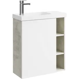 ПОДВЕСНАЯ ТУМБА AQWELLA 60 СМ ЛЕВАЯ С ОДНОЙ ДВЕРЬЮ И ОТКРЫТЫМИ ПОЛОЧКАМИ, КОРПУС - СВЕТЛЫЙ КАМЕНЬ, ФАСАД - БЕЛЫЙ МАТОВЫЙ