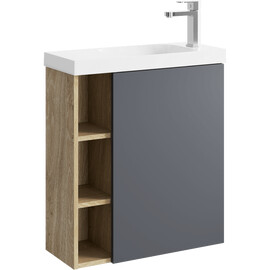 ПОДВЕСНАЯ ТУМБА AQWELLA 60 СМ ПРАВАЯ С ОДНОЙ ДВЕРЬЮ И ОТКРЫТЫМИ ПОЛОЧКАМИ, КОРПУС - ДУБ ДАВОС, ФАСАД - СЕРЫЙ МАТОВЫЙ