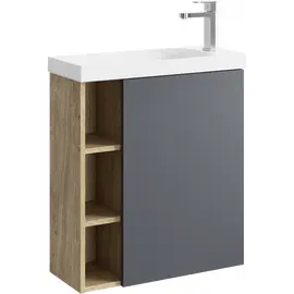 ПОДВЕСНАЯ ТУМБА AQWELLA 60 СМ ПРАВАЯ С ОДНОЙ ДВЕРЬЮ И ОТКРЫТЫМИ ПОЛОЧКАМИ, КОРПУС - ДУБ ДАВОС, ФАСАД - СЕРЫЙ МАТОВЫЙ