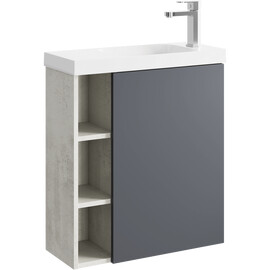 ПОДВЕСНАЯ ТУМБА AQWELLA 60 СМ ПРАВАЯ С ОДНОЙ ДВЕРЬЮ И ОТКРЫТЫМИ ПОЛОЧКАМИ, КОРПУС - СВЕТЛЫЙ КАМЕНЬ, ФАСАД - СЕРЫЙ МАТОВЫЙ