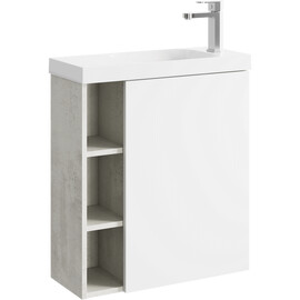 ПОДВЕСНАЯ ТУМБА AQWELLA 60 СМ ПРАВАЯ С ОДНОЙ ДВЕРЬЮ И ОТКРЫТЫМИ ПОЛОЧКАМИ, КОРПУС - СВЕТЛЫЙ КАМЕНЬ, ФАСАД - БЕЛЫЙ МАТОВЫЙ