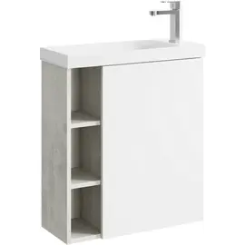 ПОДВЕСНАЯ ТУМБА AQWELLA 60 СМ ПРАВАЯ С ОДНОЙ ДВЕРЬЮ И ОТКРЫТЫМИ ПОЛОЧКАМИ, КОРПУС - СВЕТЛЫЙ КАМЕНЬ, ФАСАД - БЕЛЫЙ МАТОВЫЙ