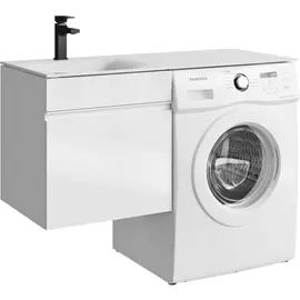 ПОДВЕСНАЯ ТУМБА AQWELLA ПОД СТИРАЛЬНУЮ МАШИНУ С ОДНИМ ЯЩИКОМ 115 СМ, БЕЛЫЙ С УМЫВАЛЬНИКОМ