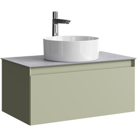 ПОДВЕСНАЯ ТУМБА AQWELLA С ОДНИМ ЯЩИКОМ 81 СМ, ЗЕЛЕНЫЙ ШАЛФЕЙ СО СТОЛЕШНИЦЕЙ СЕРЫЙ КАМЕНЬ И НАКЛАДНЫМ УМЫВАЛЬНИКОМ 