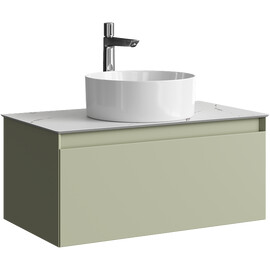 ПОДВЕСНАЯ ТУМБА AQWELLA С ОДНИМ ЯЩИКОМ 81 СМ, ЗЕЛЕНЫЙ ШАЛФЕЙ СО СТОЛЕШНИЦЕЙ МРАМОР БЕЛЫЙ И НАКЛАДНЫМ УМЫВАЛЬНИКОМ 
