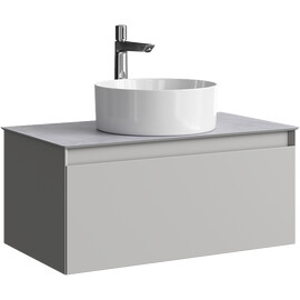 ПОДВЕСНАЯ ТУМБА AQWELLA С ОДНИМ ЯЩИКОМ 81 СМ, СЕРЫЙ ТУМАН СО СТОЛЕШНИЦЕЙ СЕРЫЙ КАМЕНЬ И НАКЛАДНЫМ УМЫВАЛЬНИКОМ 