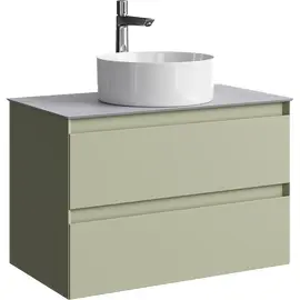 ПОДВЕСНАЯ ТУМБА AQWELLA С ДВУМЯ ЯЩИКАМИ 81 СМ, ЗЕЛЕНЫЙ ШАЛФЕЙ СО СТОЛЕШНИЦЕЙ СЕРЫЙ КАМЕНЬ И НАКЛАДНЫМ УМЫВАЛЬНИКОМ 