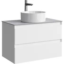 ПОДВЕСНАЯ ТУМБА AQWELLA С ДВУМЯ ЯЩИКАМИ 81 СМ, БЕЛЫЙ СО СТОЛЕШНИЦЕЙ СЕРЫЙ КАМЕНЬ И НАКЛАДНЫМ УМЫВАЛЬНИКОМ 