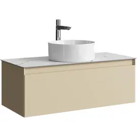 ПОДВЕСНАЯ ТУМБА AQWELLA С ОДНИМ ЯЩИКОМ 100 СМ, МОРСКАЯ ДЮНА СО СТОЛЕШНИЦЕЙ МРАМОР БЕЛЫЙ И НАКЛАДНЫМ УМЫВАЛЬНИКОМ 